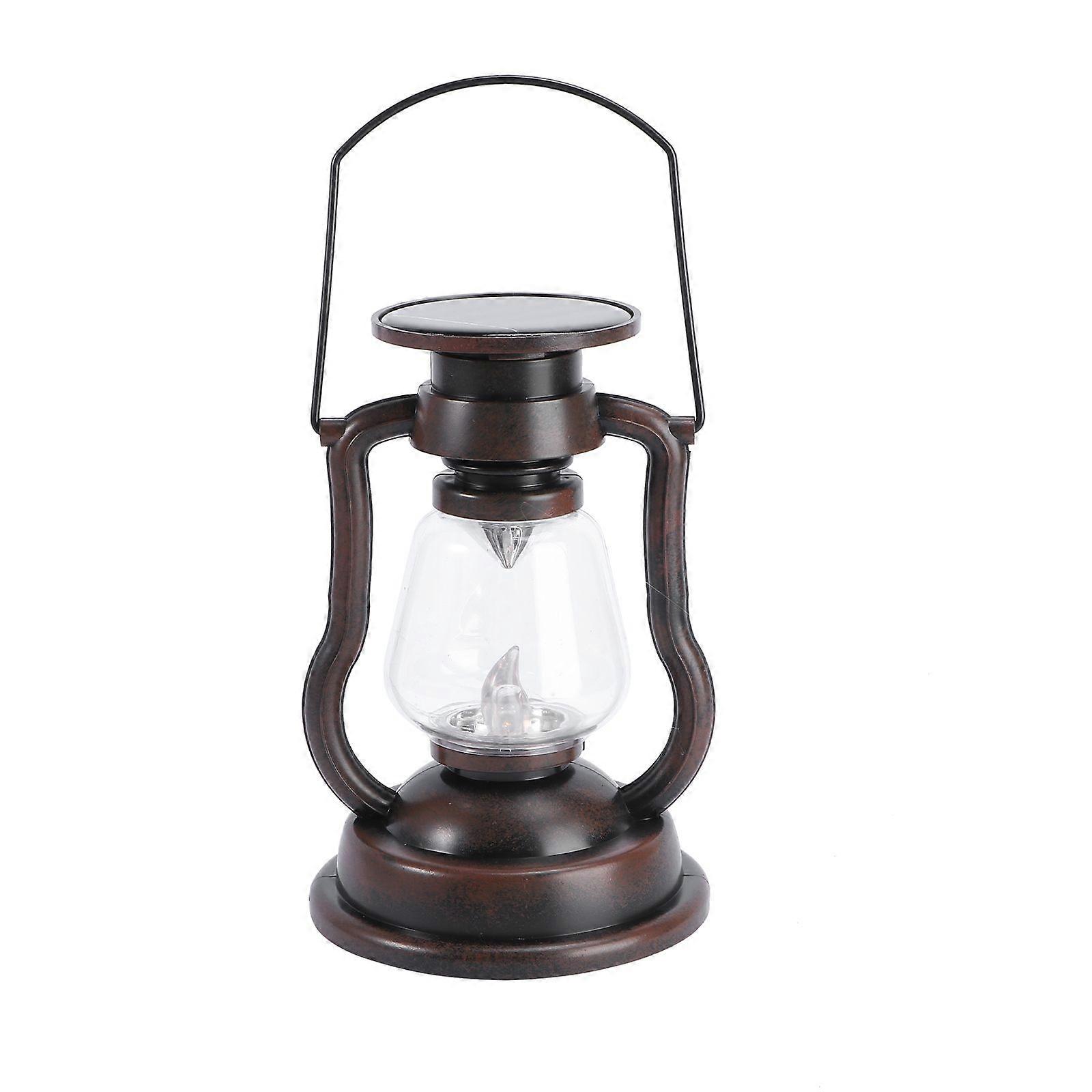 1pc Decorative Solar Kerosene Lamp Retro Handheld Lantern Outdoor Lamp (Brown)
