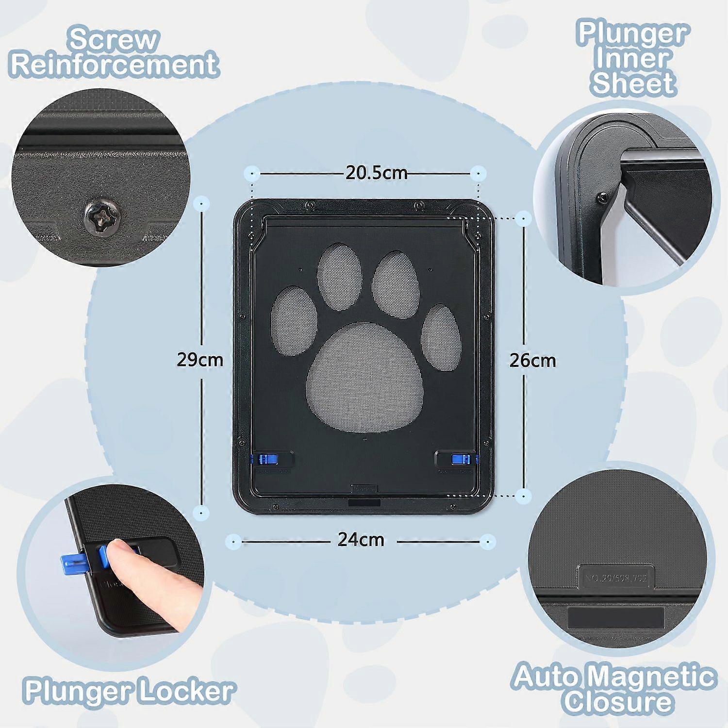 Pet Flap Cat Flap for Fly Screen Door with Magnetic Catch and Secure Locking System
