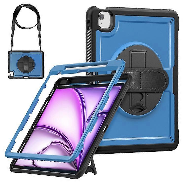 Compatible For iPad Air 13 (2025) M3 A3268 / (2024) M2 Case Kickstand PC + TPE Tablet Cover with Hand Strap and Shoulder Strap