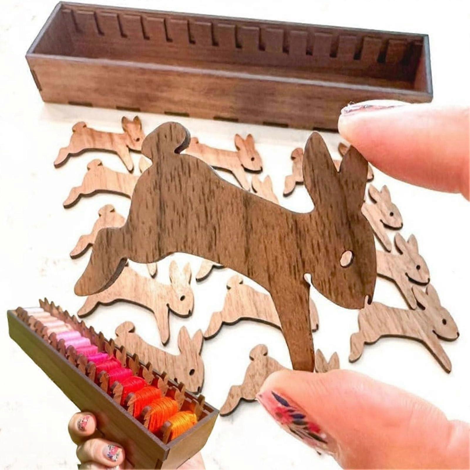 Wooden Bunny Bobbin Set, Embroidery Thread Organizer, Sewing Tools (15pcs)