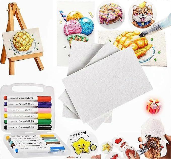 Magic Puffy Paint Art,3D Drawing Magic Canvas Sponge,Puffy Popcorn Magics Foam Texture Painting Kit with 10 Foam Paint Paper and 12 Markers,DIY Bubble