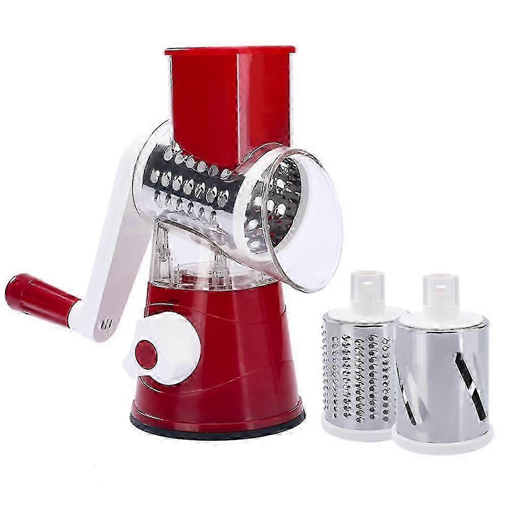Trancheuse rotative à râpe à fromage - Trancheuse à tambour de mandoline ronde manuelle avec éplucheur en acier inoxydable - Rouge