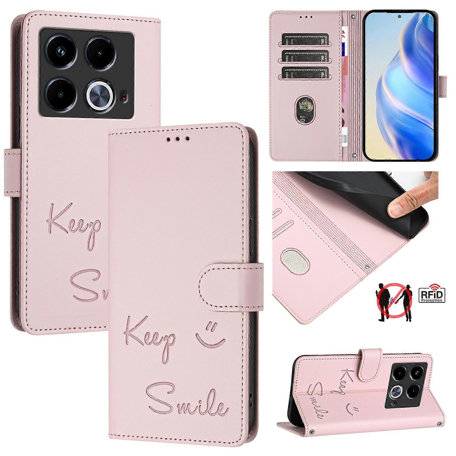 Smile Embossing RFID Leather Phone Case