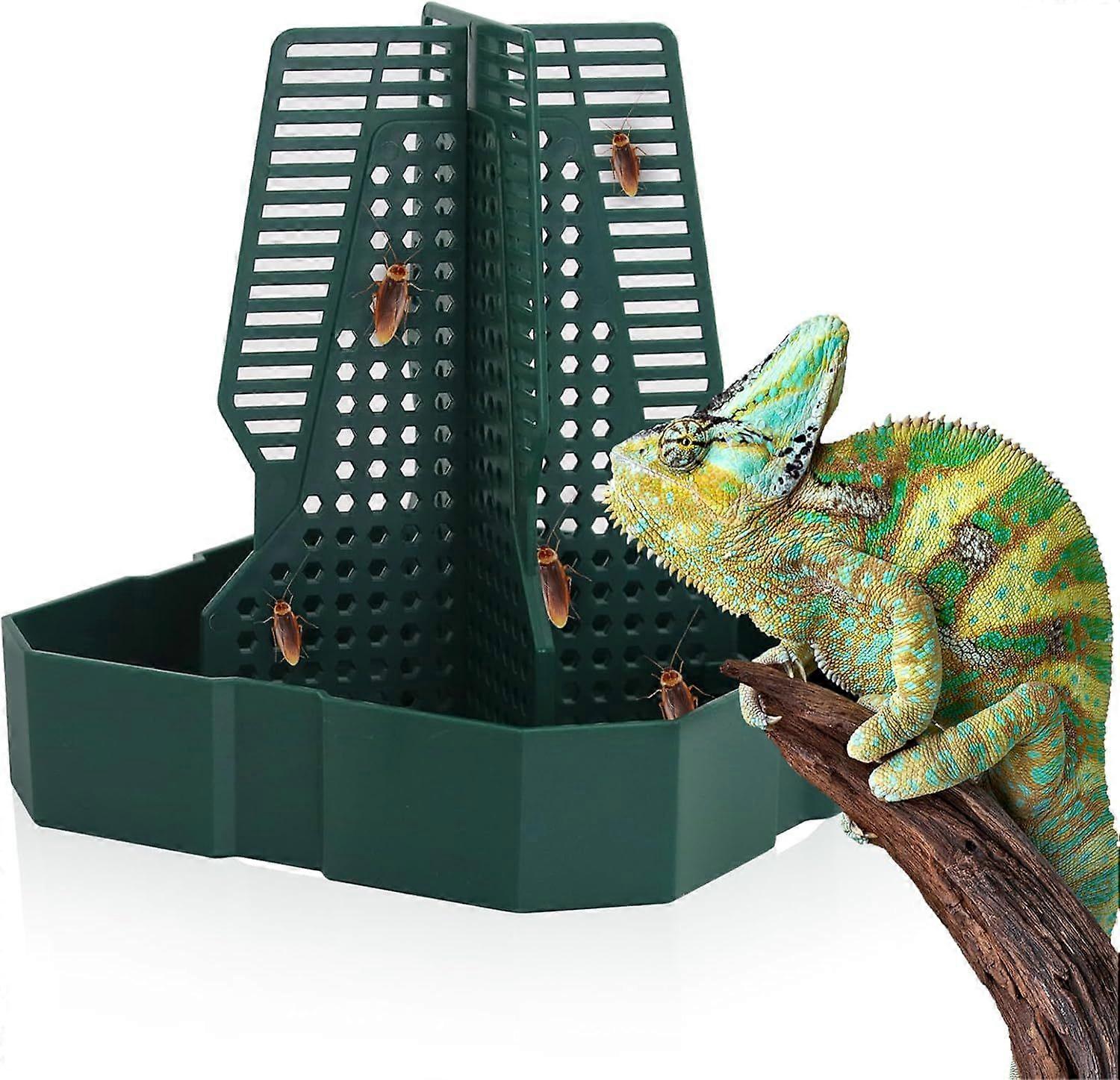 Chameleon Feeding Bearded Dragon Bug Bowl Reptile Feeder Box with Column for Insects to Climb for Feeding Chameleon Gecko Lizard Frog