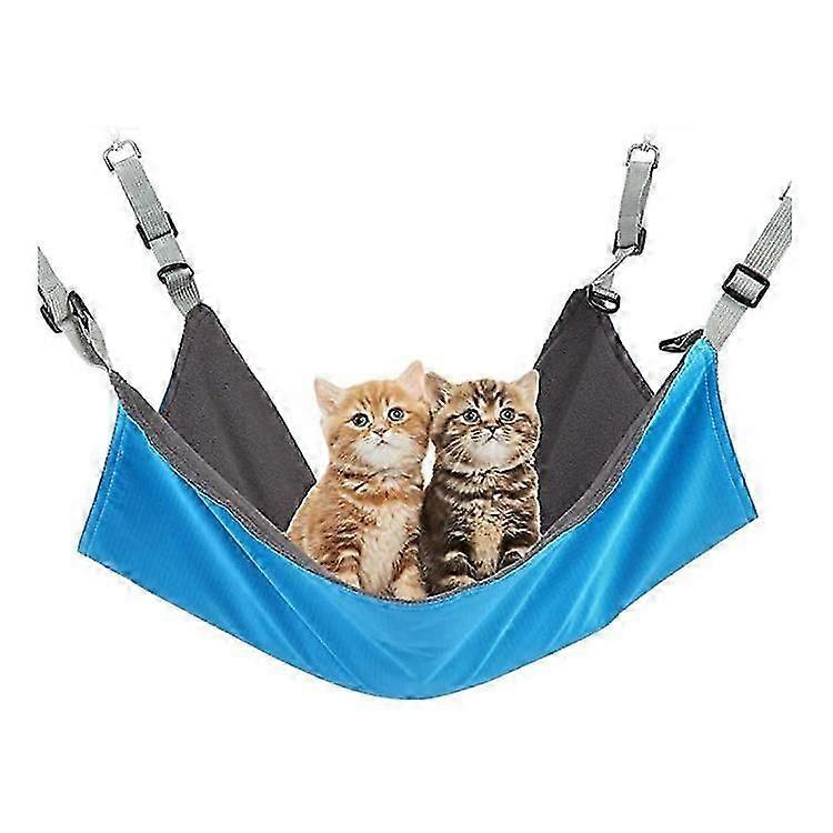 blue-Cat Bed with Adjustable Straps and Hooks for Small Animals, Double Sided Hanging Swing for Cat, Ferret, Rabbit, Chinchilla, Cat, Pig