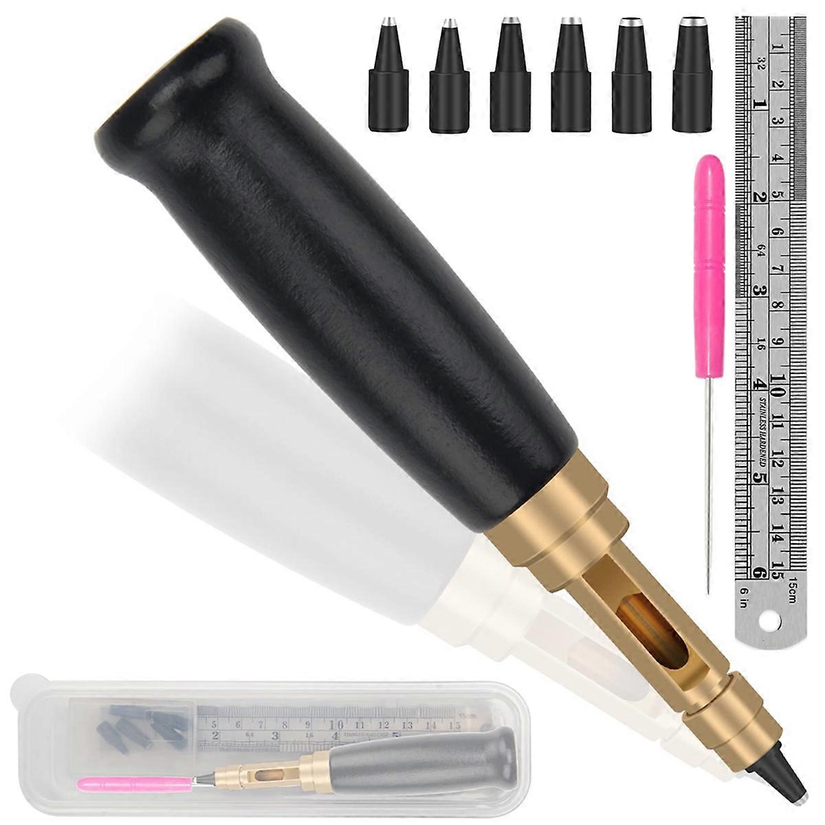 Adjustable Screw Punch, 6 Tip Sizes Belt Hole Puncher, Black