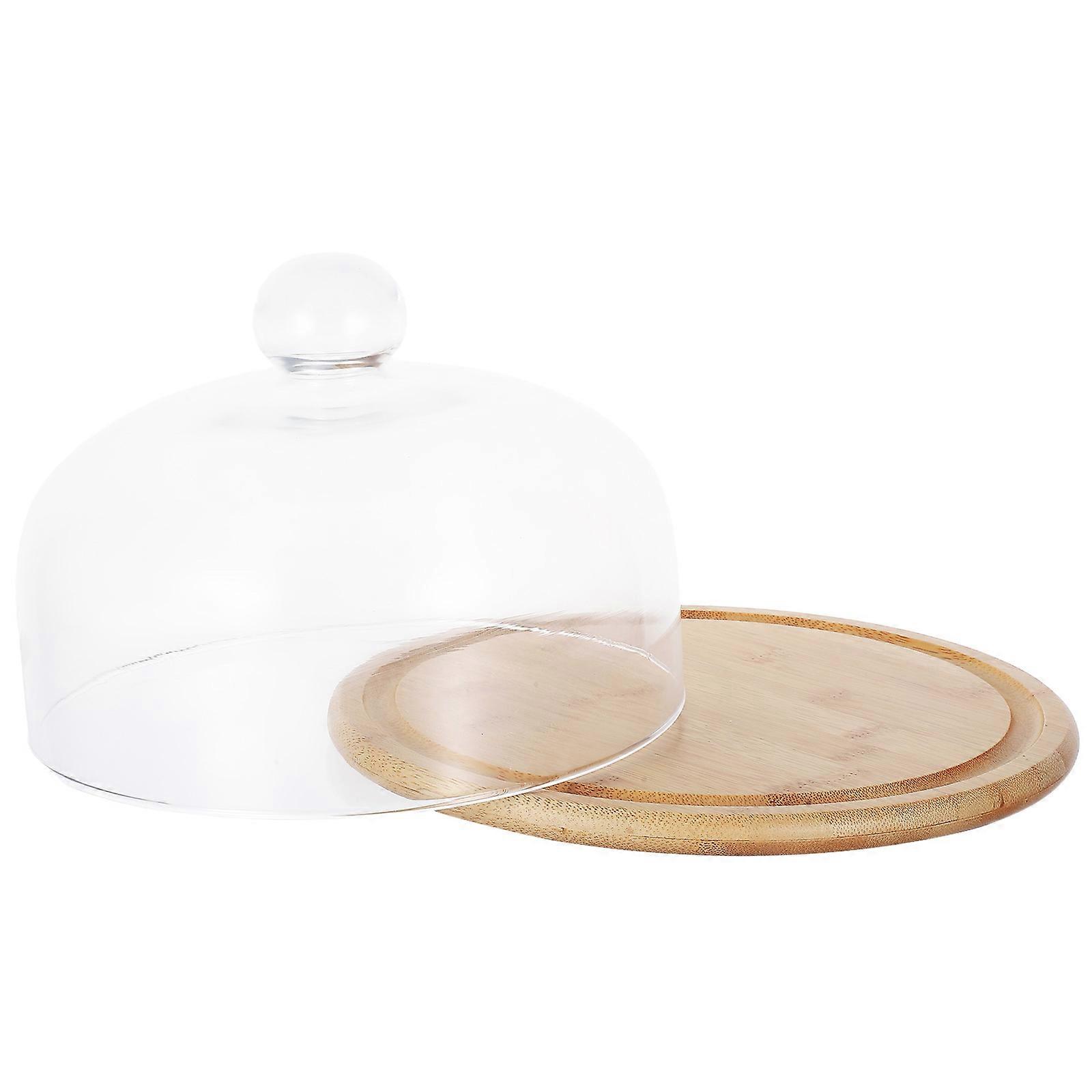 1 Set Cake Tray with Glass Cover for Delicate Dessert and Cake Display on a Wooden Stand