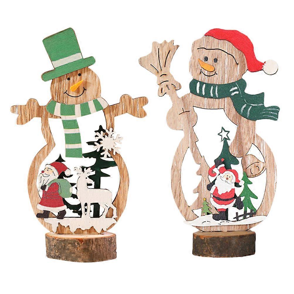 Christmas Theme Snowman Signs Wooden Table Centerpiece Holiday Table Decor Tiered Tray 20x11cm 2Pcs