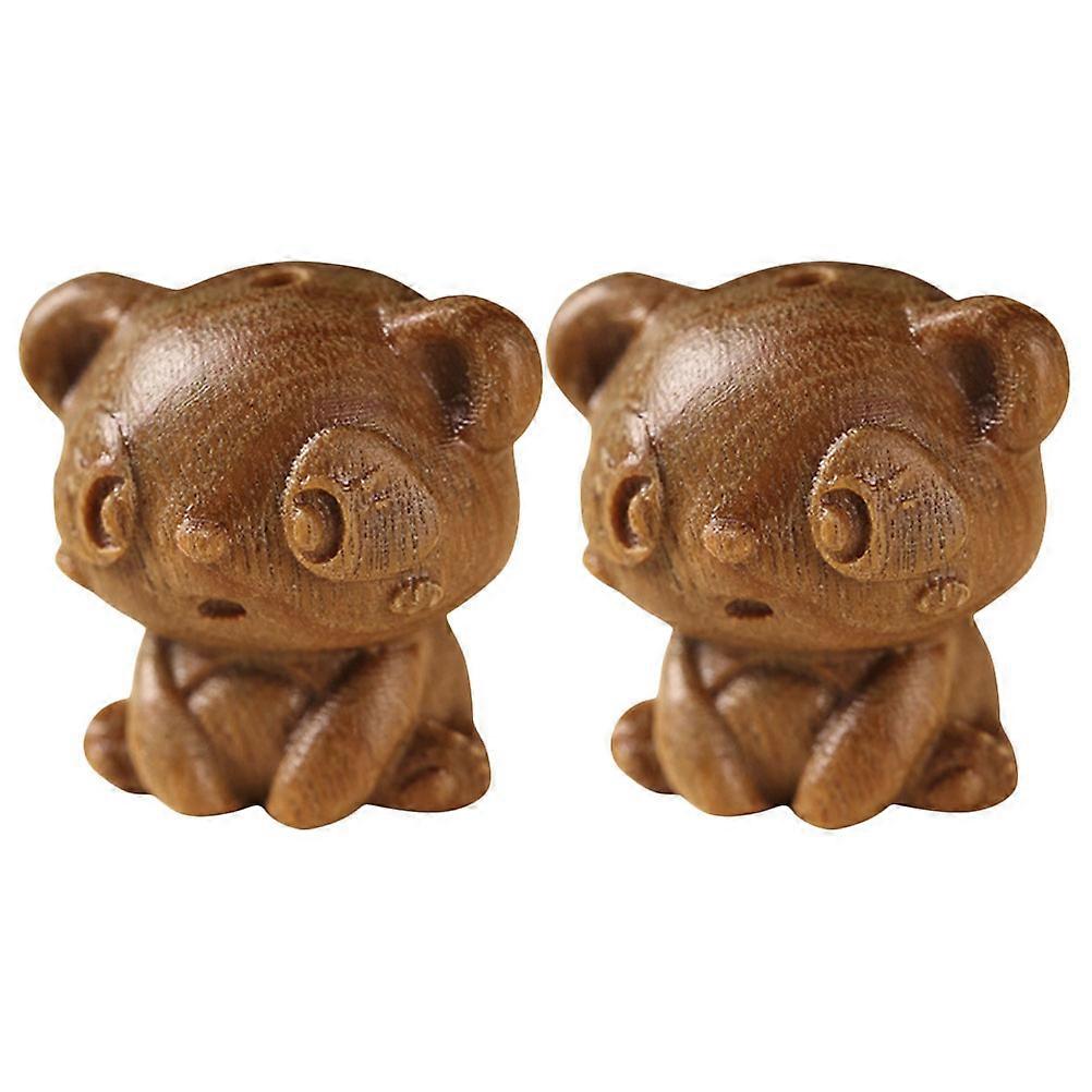 Key Hanging Ornaments Sandalwood Bear For Diy Projects Coffee 1.9X1.4X1CM Keychain Pendant 2Pcs