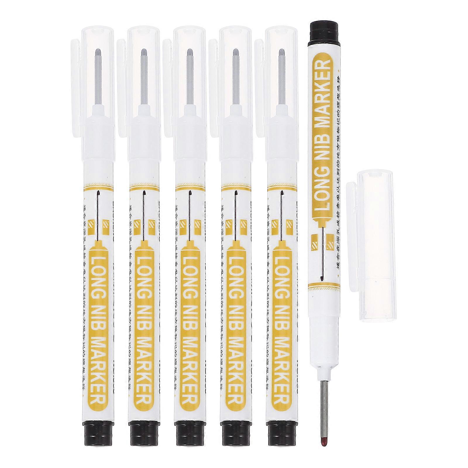 Construction Pen Long Tip Marker Plastic Material Deep Hole Marking 6Pcs