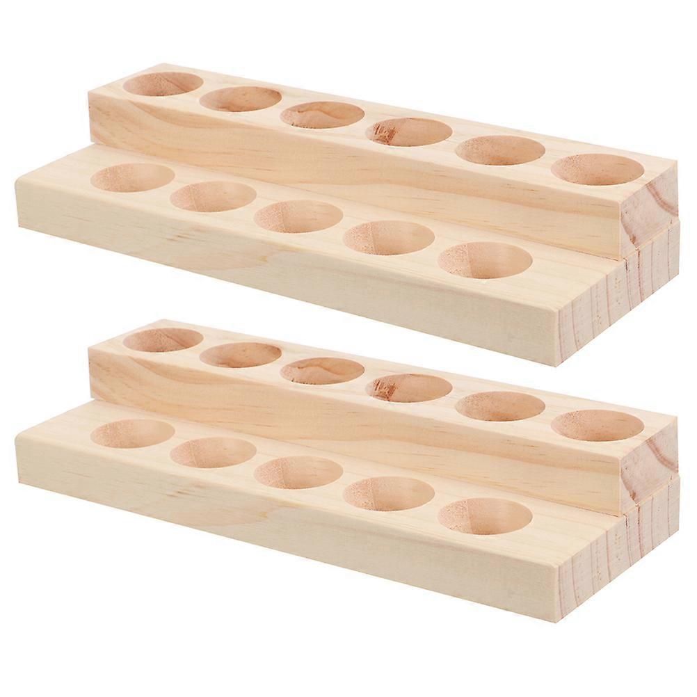 2Pcs Wooden Essential Oil Bottle Racks and Display Stands Light Brown