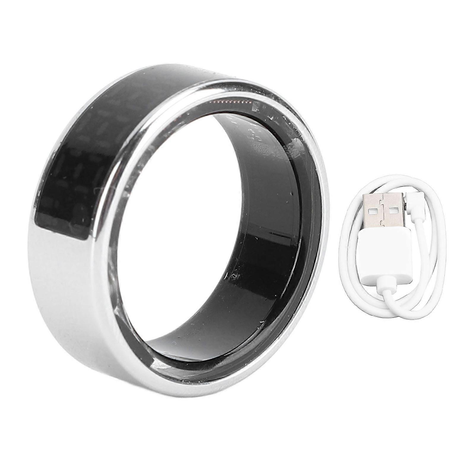 Silver Smart Fitness Ring with Touch Screen, Sports Modes, IP68 Waterproof, Size 11