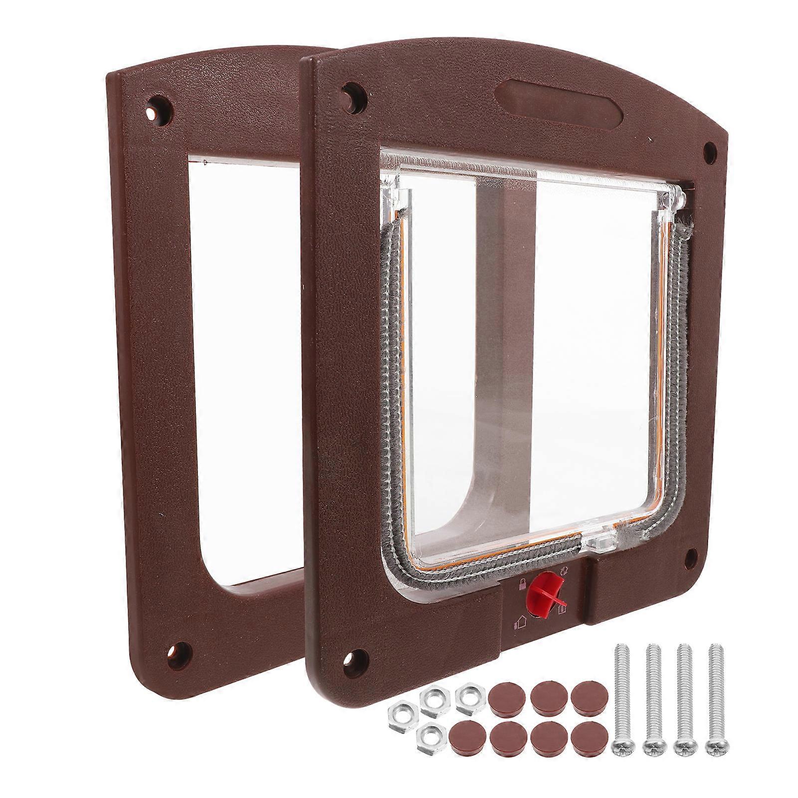 Cat Door For Interior Doors Access Locking Mechanism Coffee 22.00X20.30X1.50CM Durable Performance 1Set