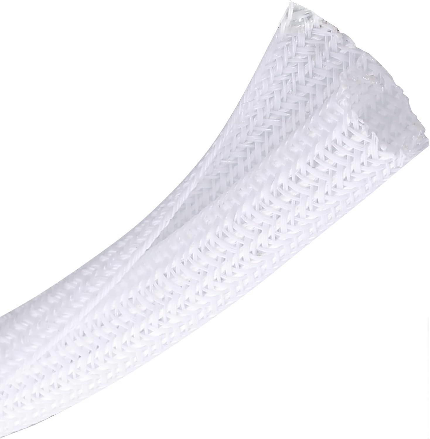 Cable Sleeve - 2m - Diameter 19MM - Cable Management - Braided Cable Sheathing - Cable Protector - Stretchable - Cuttable - PET - White - For TV / Co