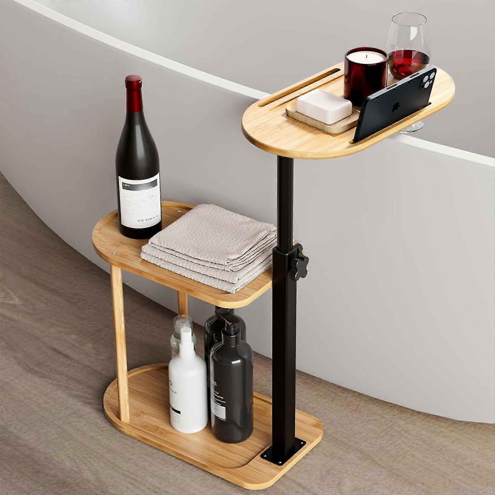 Bath Shelf, Adjustable Bamboo Bath Board Bath Shelves with Bookshelf Suitable for Most Bathtubs