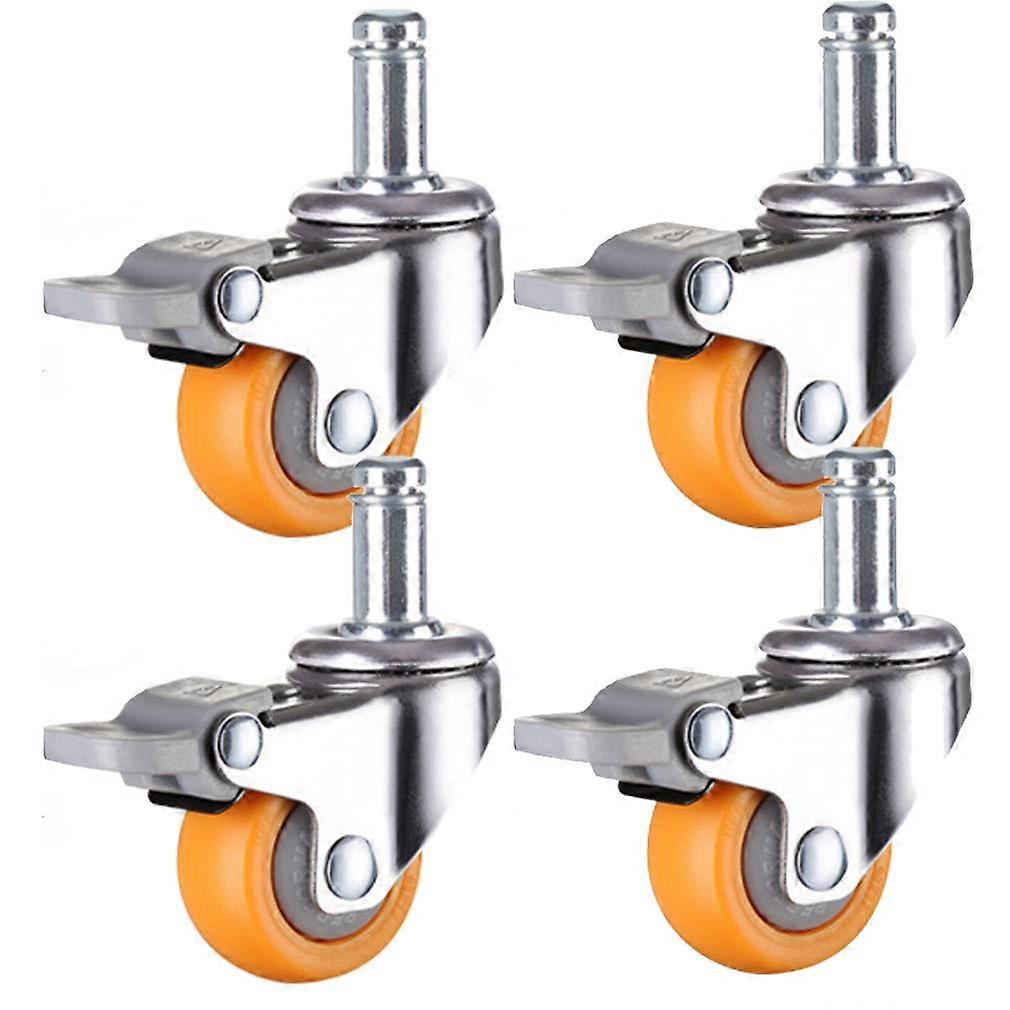 Office Chair Castors, 4-Pack Swivel Wheels, Durable PC Material, 1.5 Inch Yellow Furniture Casters, 120 kg Load Capacity, Threaded Stem, Brake