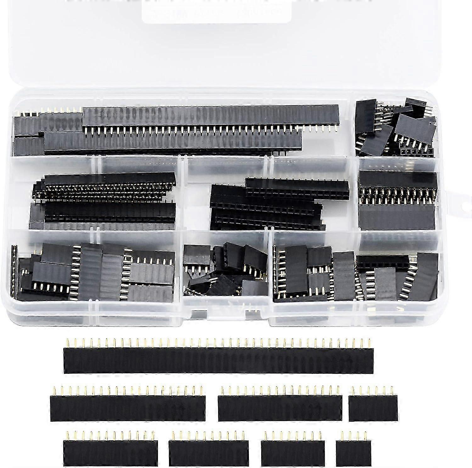 2.54mm Female Pin Header Assortment Kit 120pcs Connector Header Pins LED Connector Pins for Stackable Shield