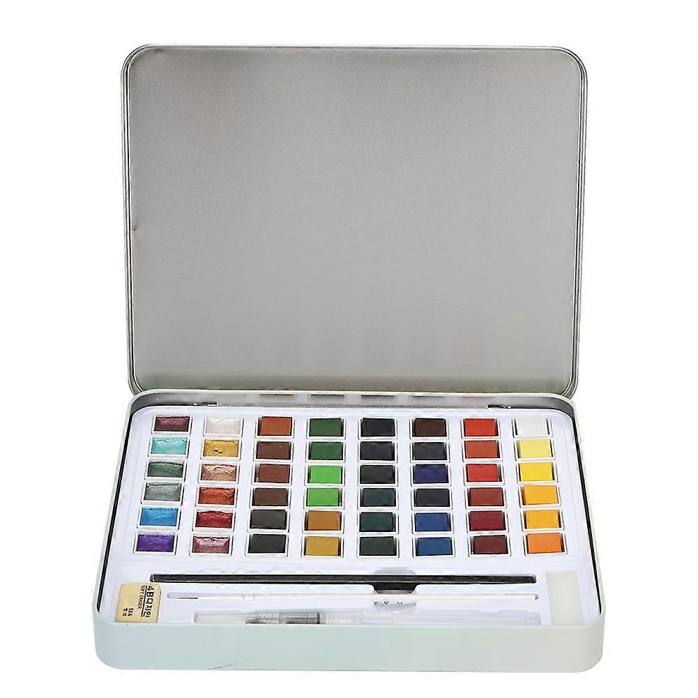 Solid Watercolor Paint Set, 12 Pearlescent Colors, Portable Painting Supplies with Iron Box, 48 Colors