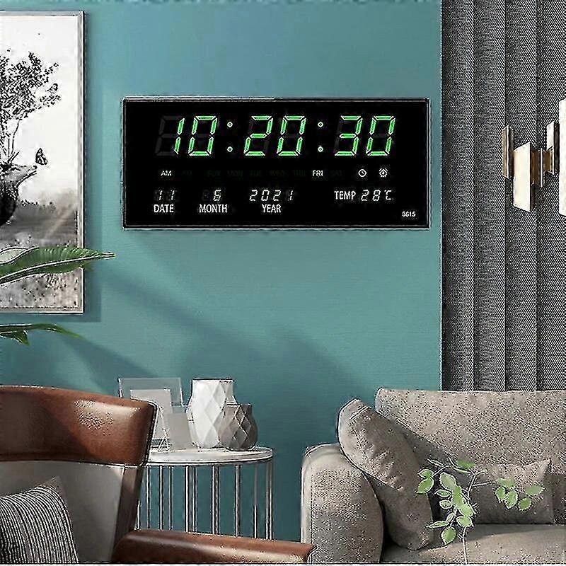 Illuminated Digital Wall Clock with Alarm, Hourly Chime Function, Temperature Display, Date and Calendar Features, Electronic LED Clock for 