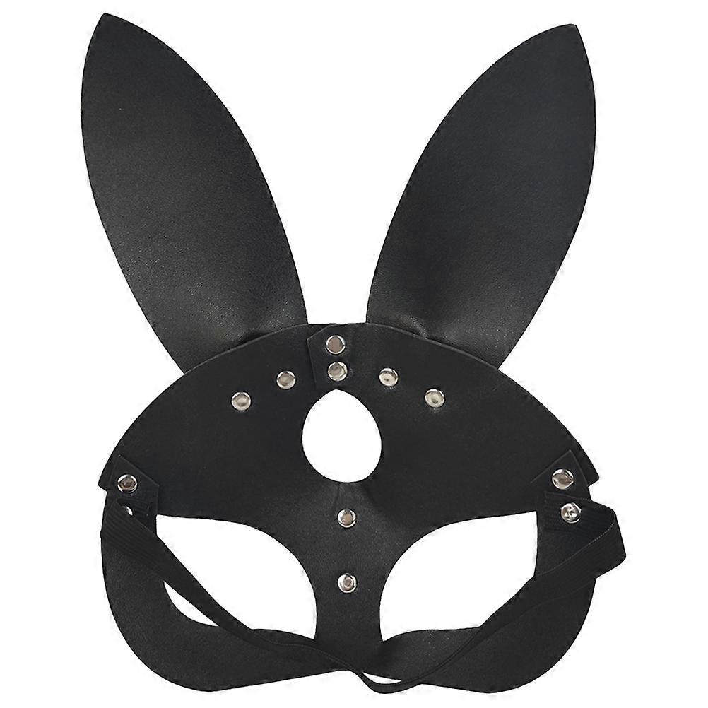 Animal Mask Halloween Party Accessory Black Pu Leather Three-Dimensional Bunny Shape Mysterious 1Pcs