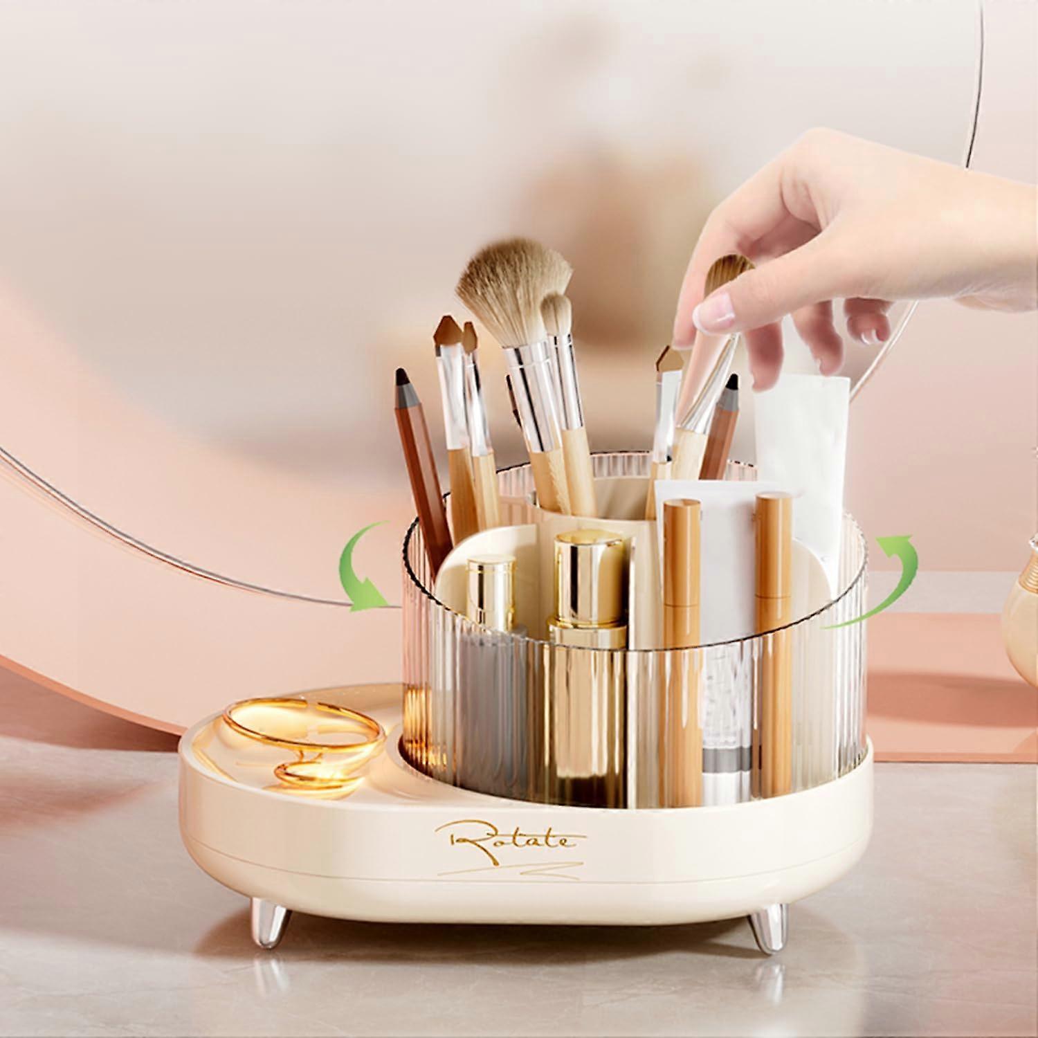 Rotating Cosmetic Organiser for Dressing Table Bathroom Makeup Storage, Makeup and Skincare Organiser with Rotating Function White
