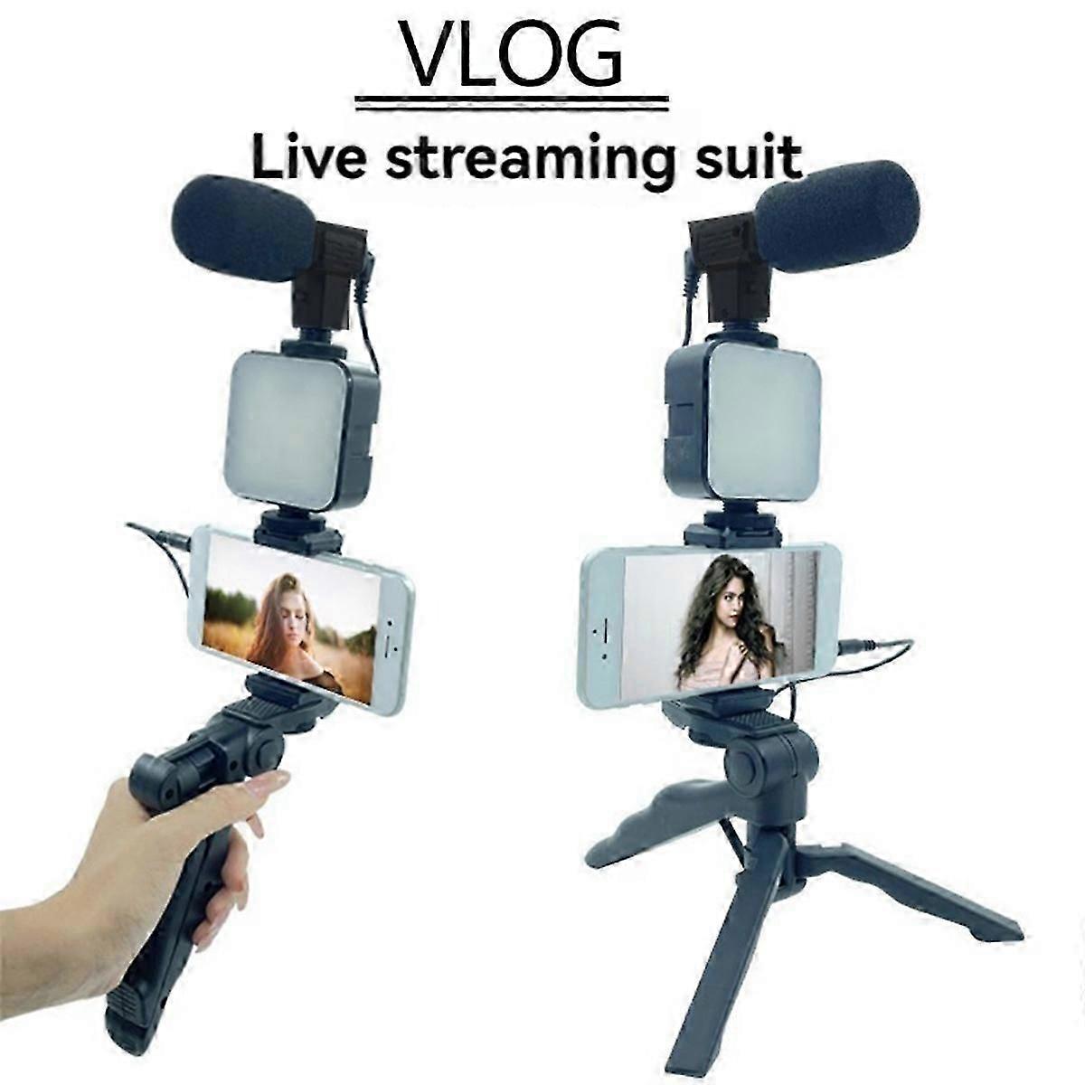 Mobile Phone Tripod Kit with Microphone LED Fill Vlog Video B