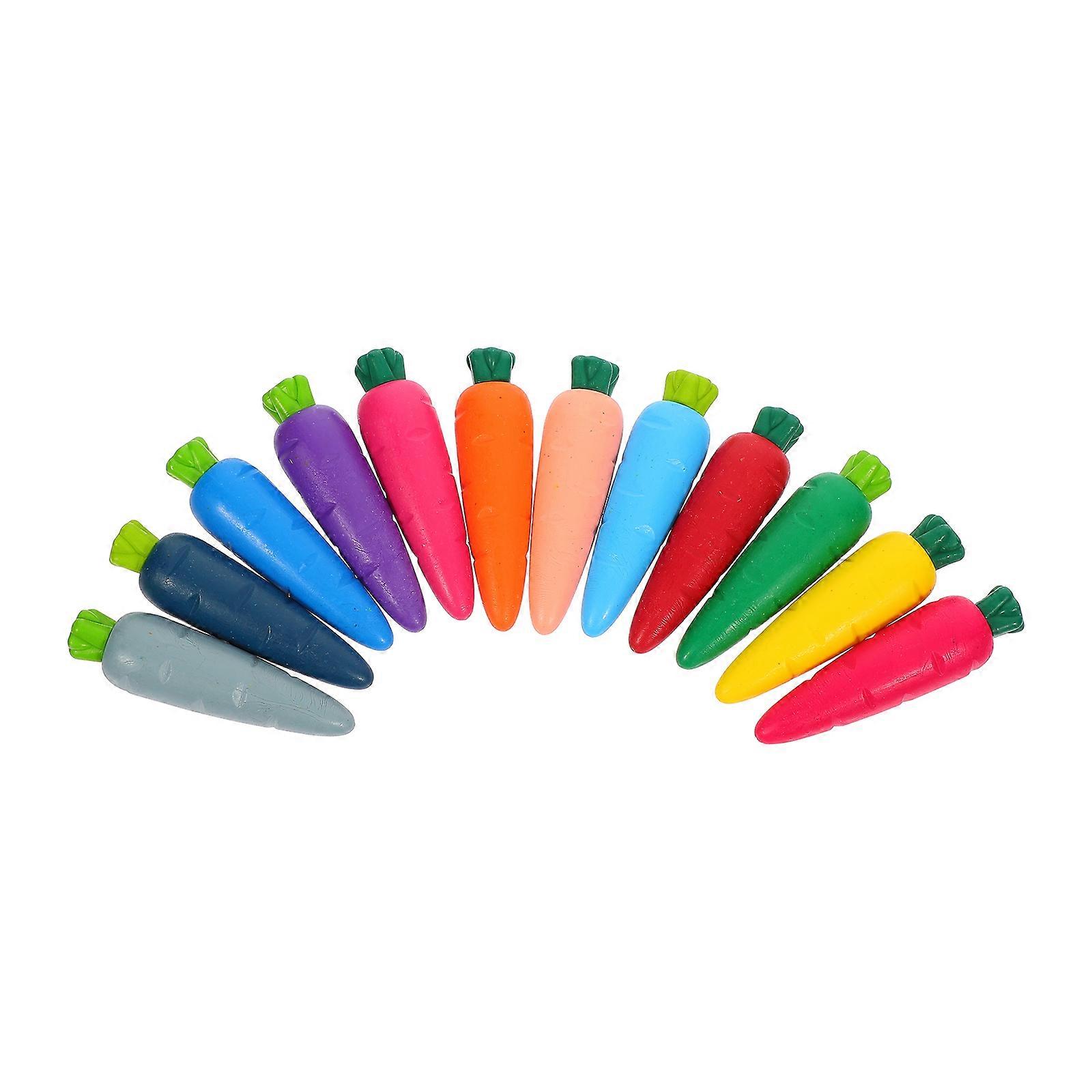 Small Wax Multi-Color Crayons For Kids Toddlers Creative Drawing Tools 12Pcs Washable Carrot Shaped Crayons