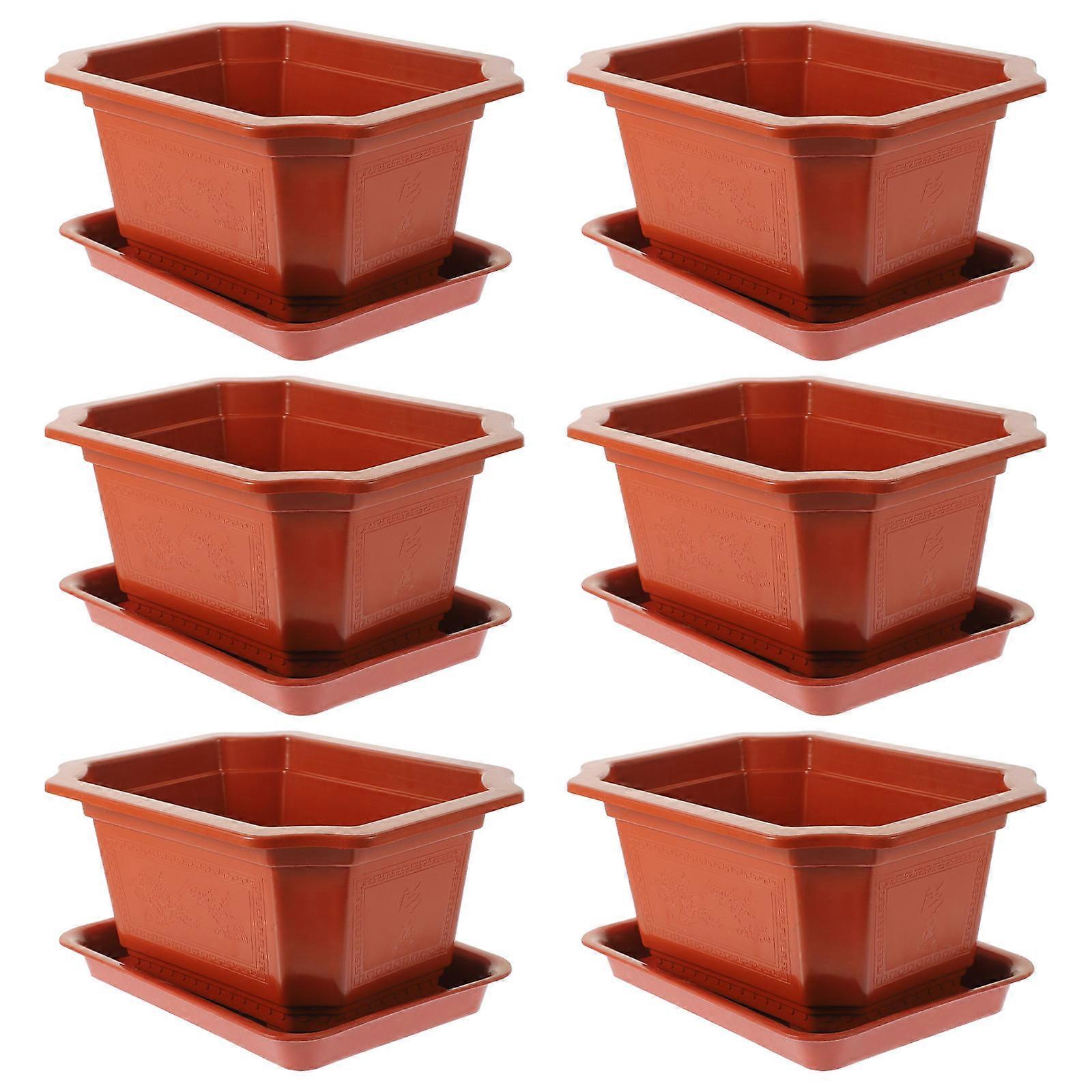 Garden Succulent Pots Plastic Planter Pots Rectangular Design for Indoor Use Dark Red 22.00X17.50X12.00CM Plant Container 6 Sets