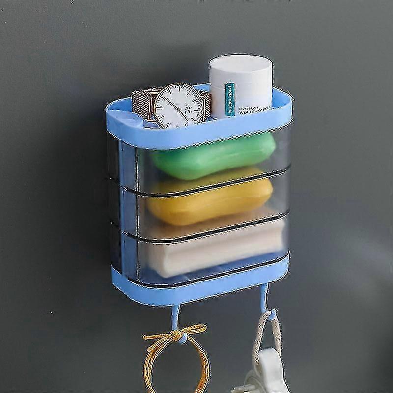 Soap Holder Box Rotate To Open/close Adhesive Splash Proof Soap Dish With Water