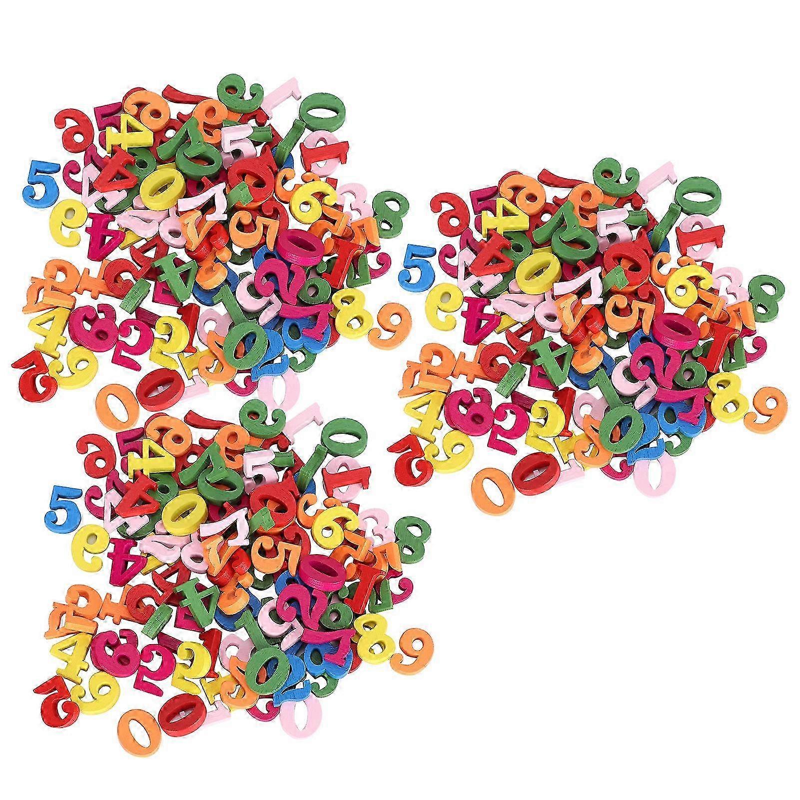 300Pcs Colored Wooden DIY Cloth Buttons with Number Shapes and Hand Decorated Designs