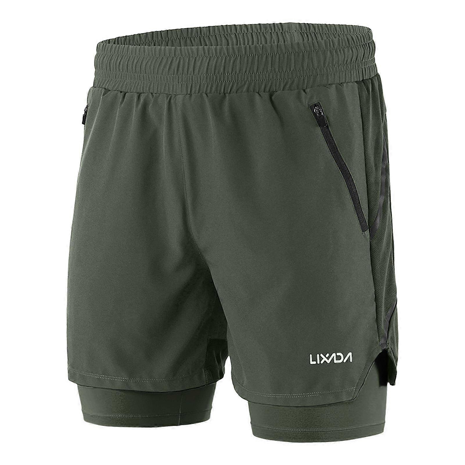 Men 2 in 1 Running Shorts Quick Drying Breathable Active Training Exercise Jogging Marathon Cycling ShortsYMQX)