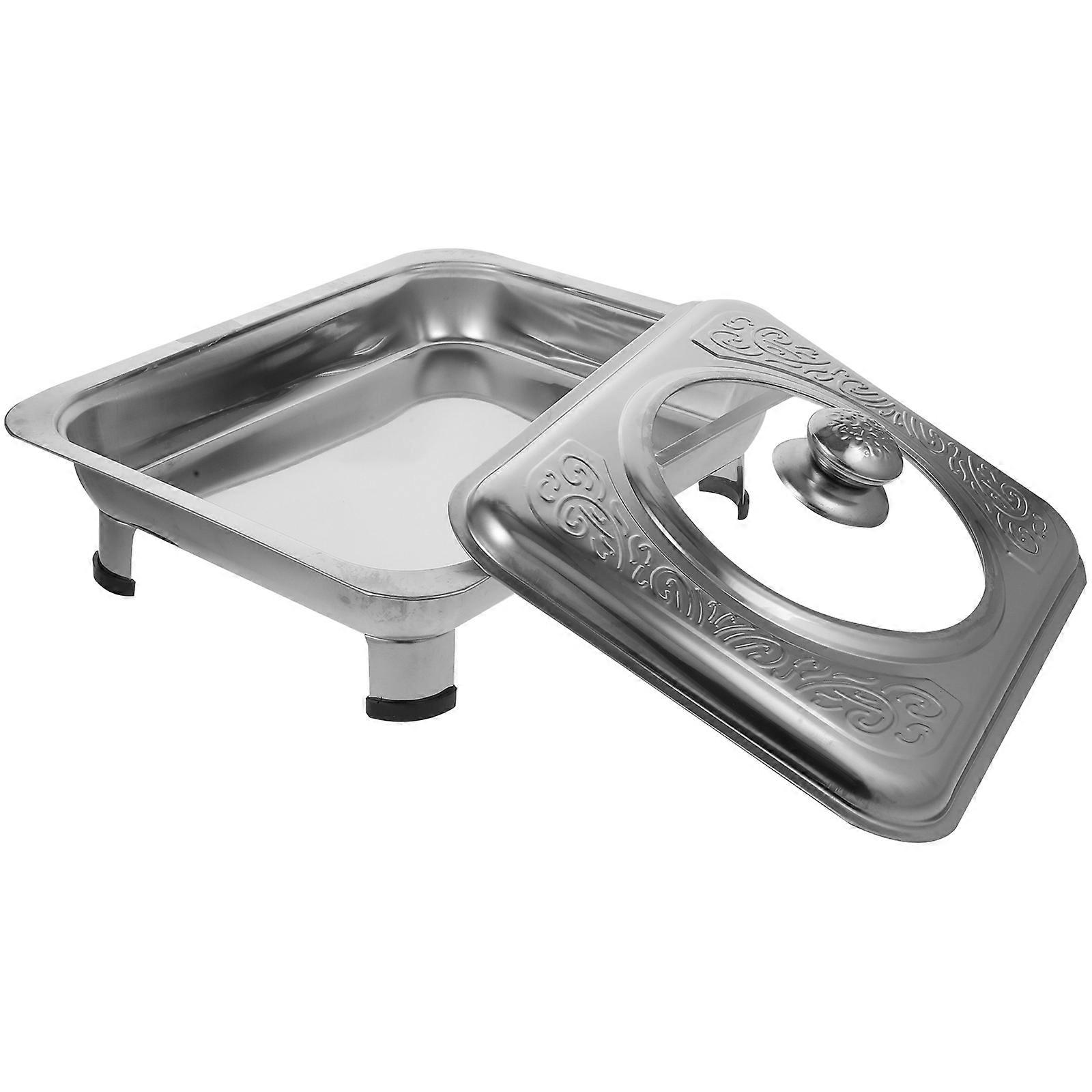 Stainless Steel Buffet Tray with Cover for Storage Silver Smooth Surface Easy to Clean 4 Legs Supported