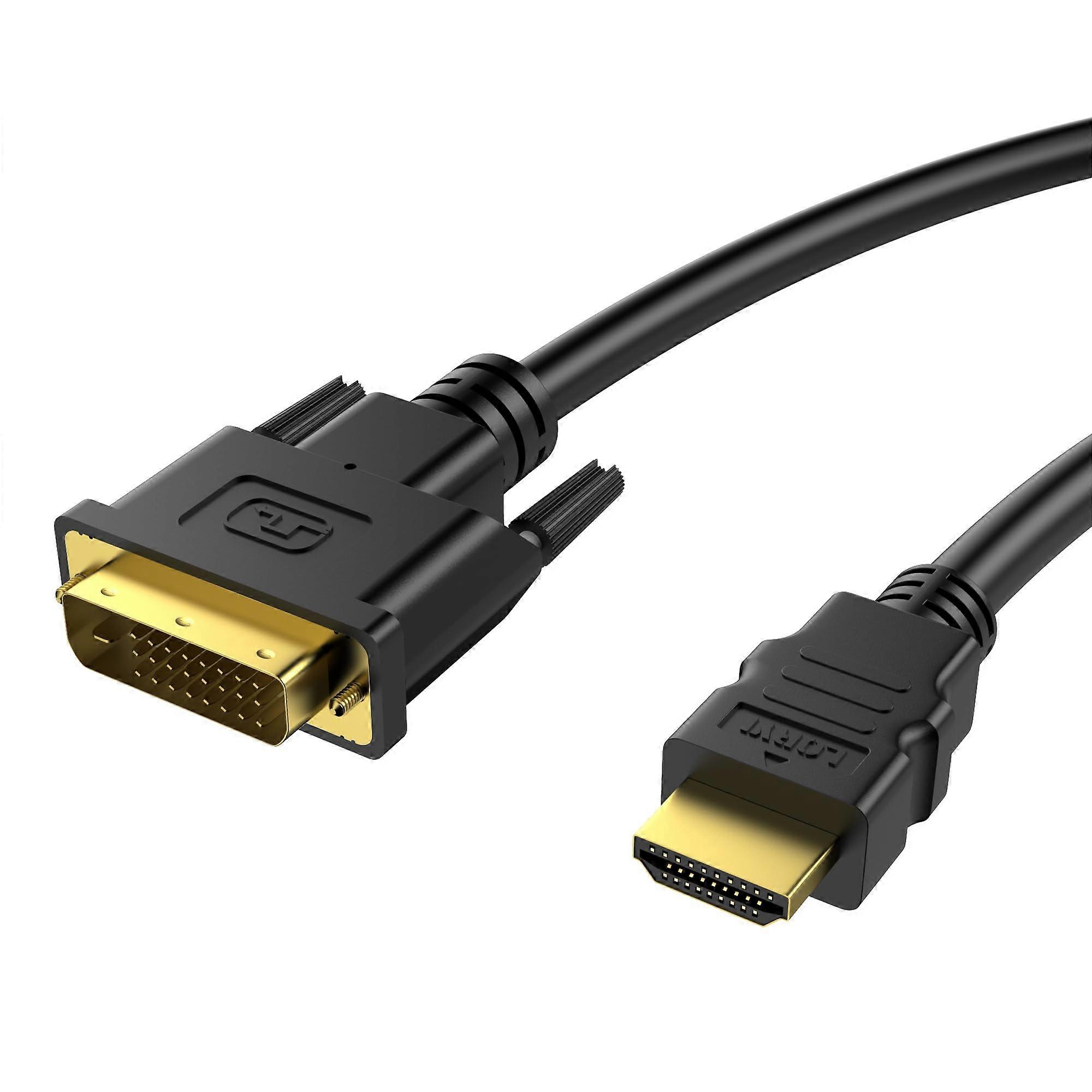 HDMI To DVI Cable Bi-Directional Adapter 1.8M 1080P Full HD Compatible With Raspberry Pi, Roku, Xbox One, PS4, PS3