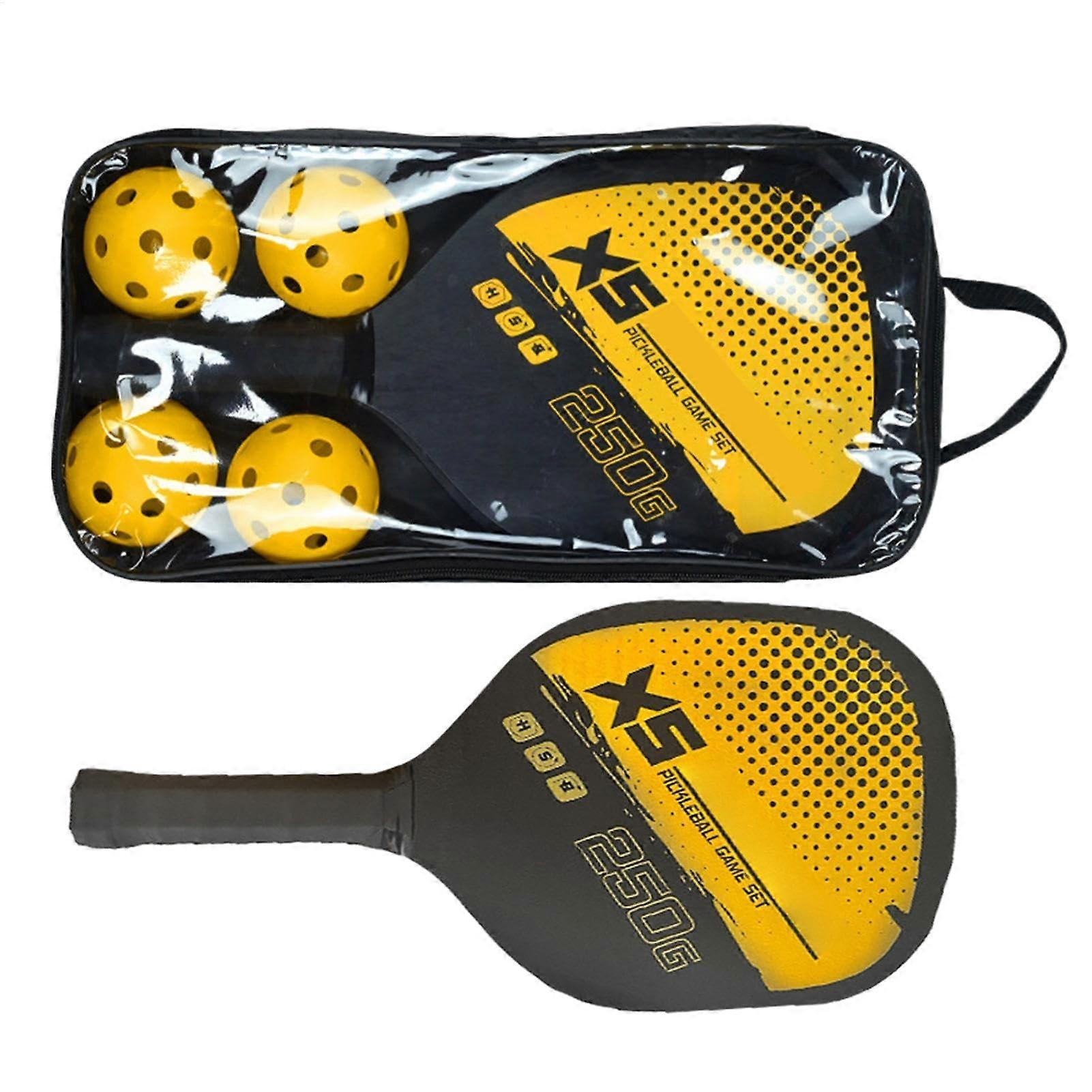 Paddle Set of 2, Racket Set Pickle Ball Kit, 4 Balls, 2 Bats, Comfort Grip Yellow