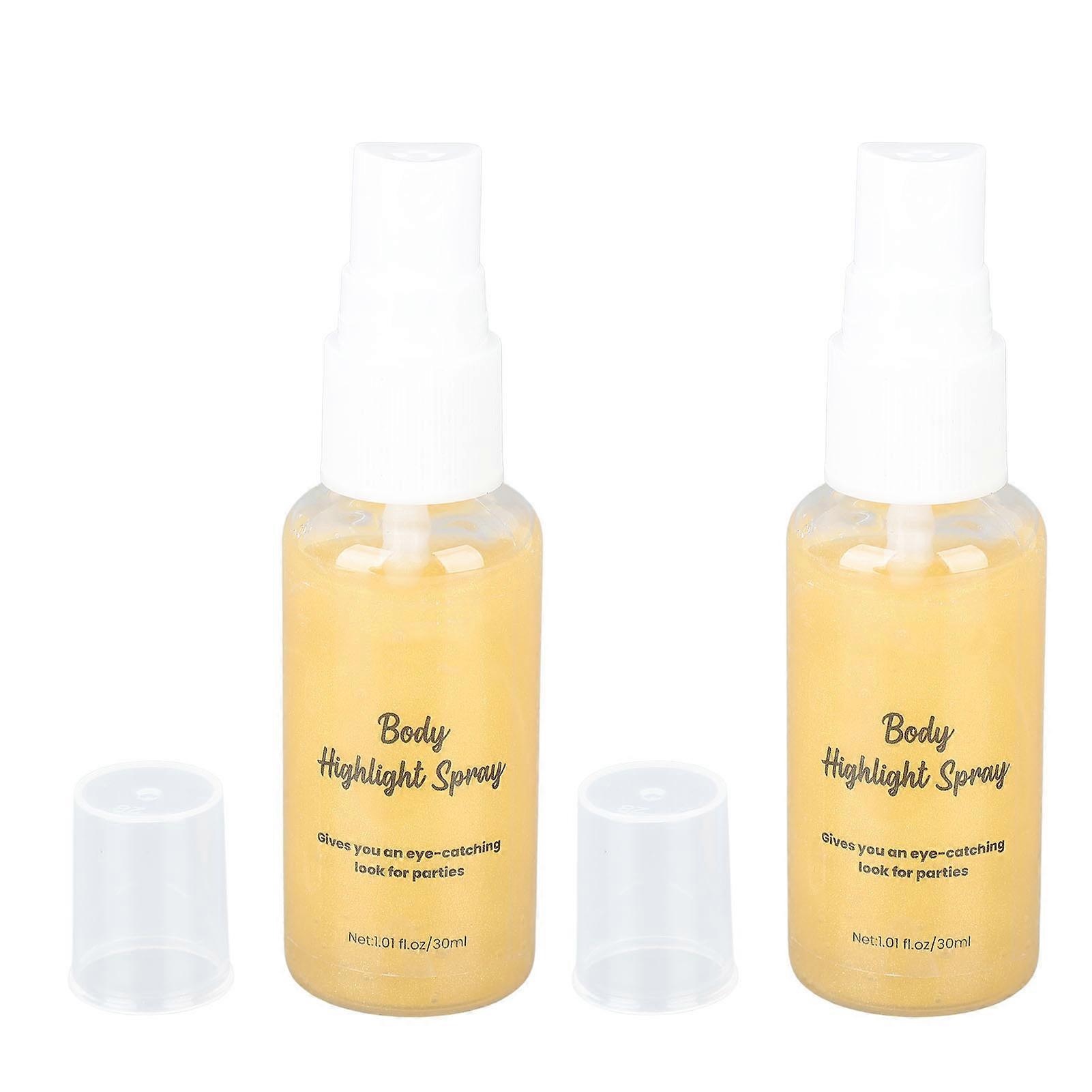 2pcs Body Glitter Spray Anti Greasy Moisturizing Face Makeup Shine Liquid Illuminator for Rave Party 30ml Golden