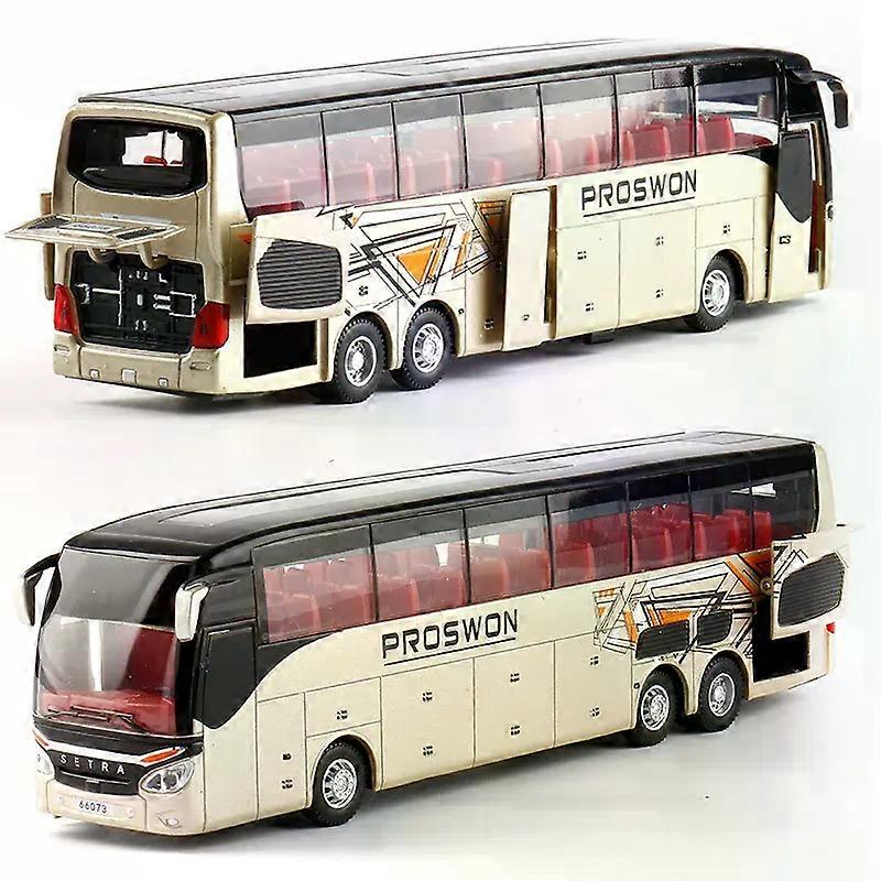 1:32 High Quality Alloy Double Deck Bus Sound Light Metal Diecast Pull Back Simulation Luxury Sightseeing Bus Vehicle Kids Toys