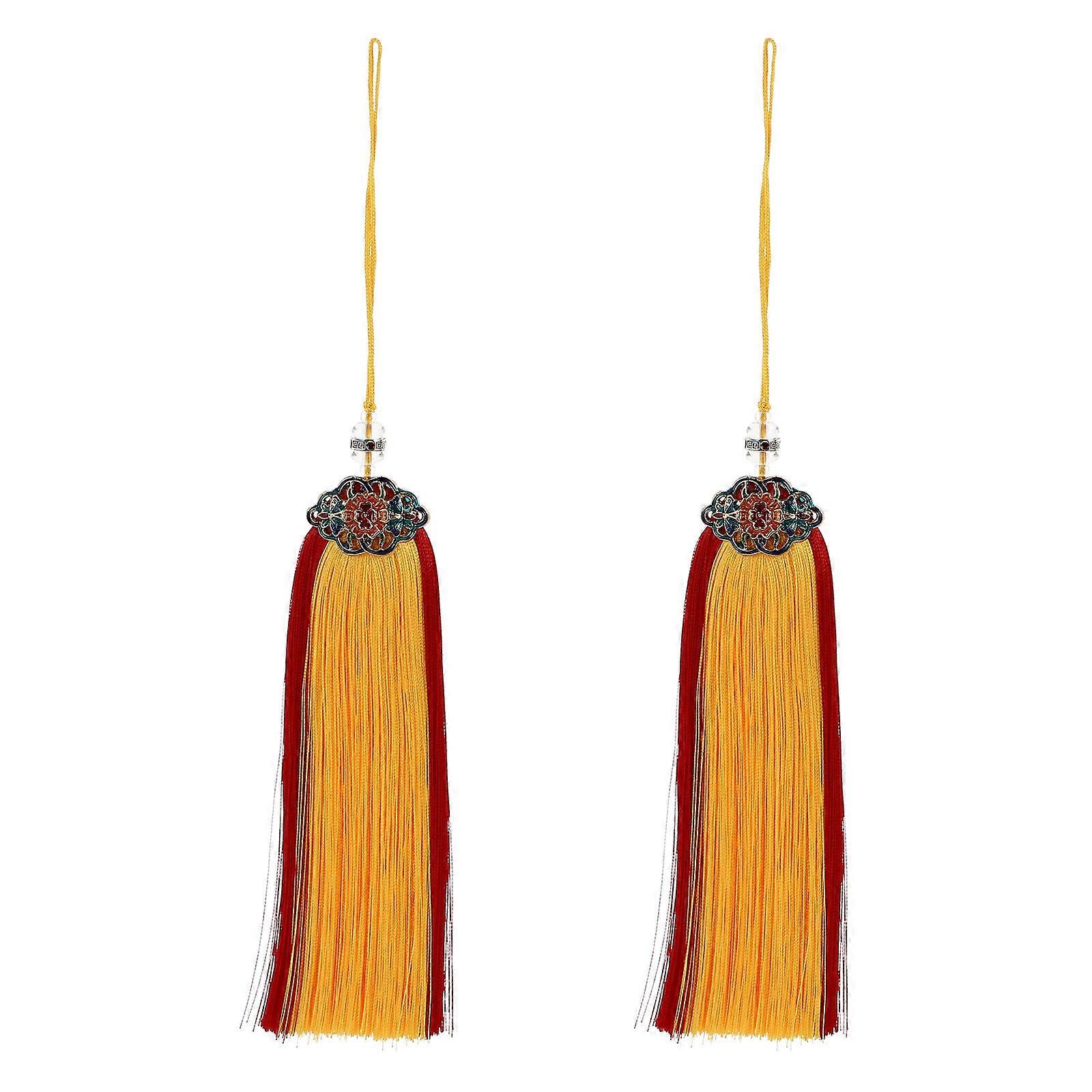 Chinese Tassel Ornaments Stylish Iron Multicolored Decor for Home Car and Bag Pendents 2pcs