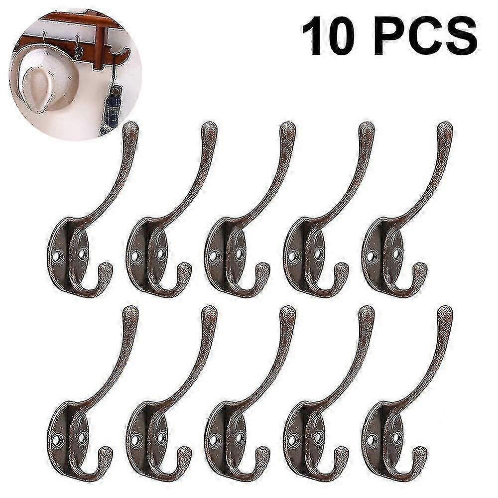 10 Pack Rustic Coat Hooks Wall Mounted Heavy Duty Double Hooks Retro - Black/silver/red Bronze