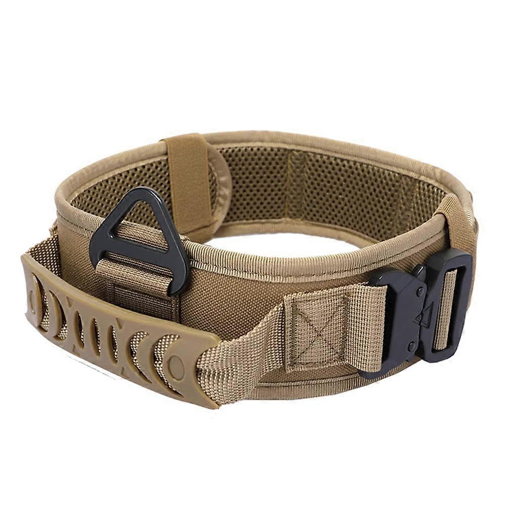 Padded Dog Collar 7 cm Wide Tactical Adjustable with Two Buckles Control Handle for Large Dogs in Brown
