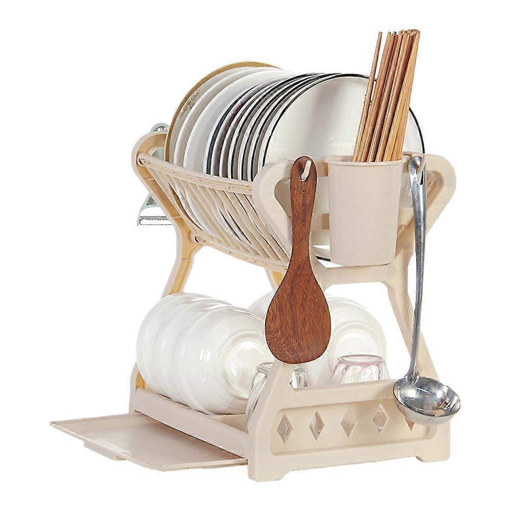 Multifunctional Kitchen Storage Rack with Dish Drain Ventilation and Hygiene Khaki PP Material