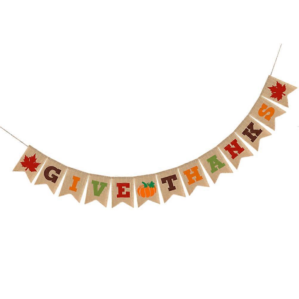 Autumn Festive Linen Banner with Maple Leaf Decor, Hanging Flag Bunting for Thanksgiving and Seasonal Celebrations, Natural and Safe Decoration