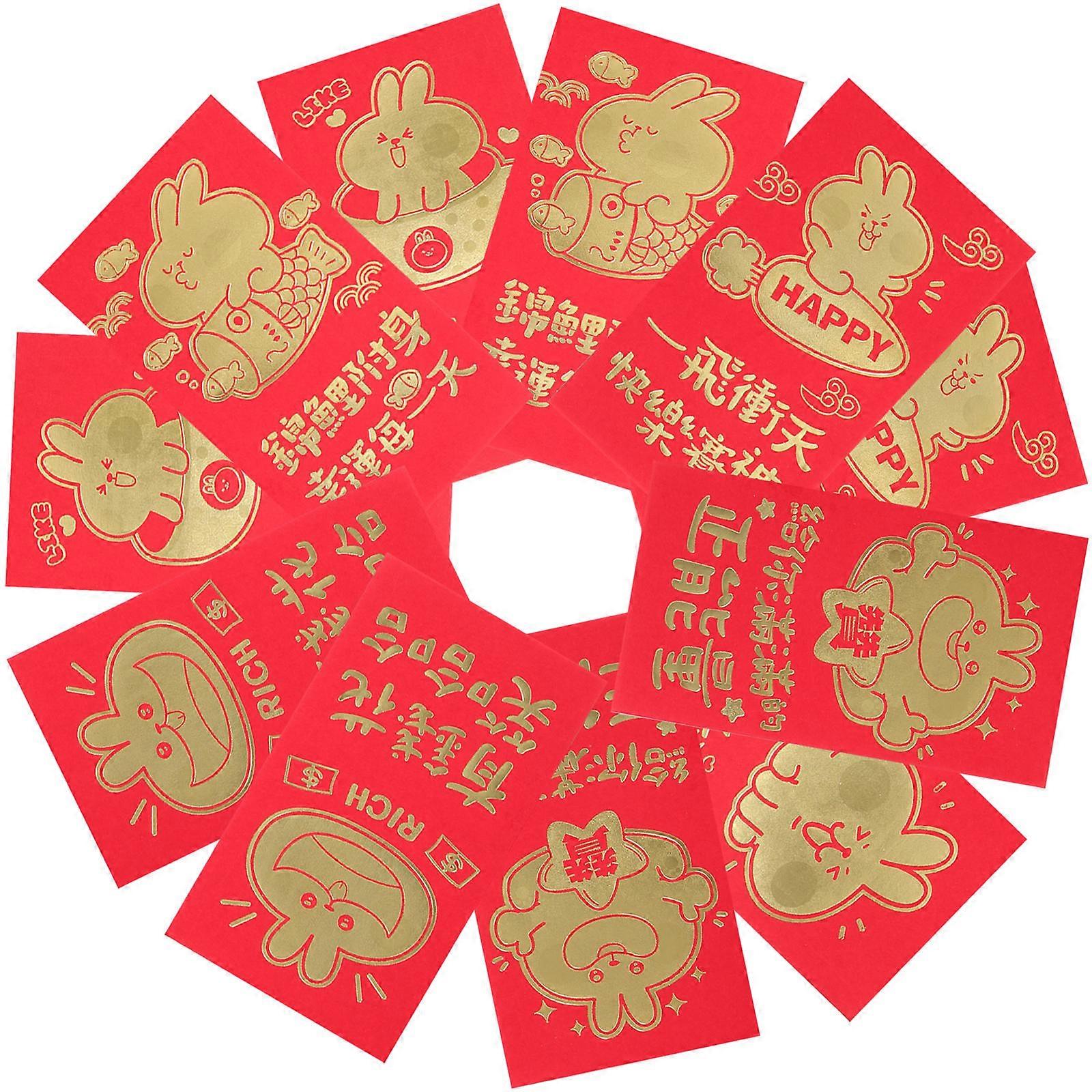 Paper Red Packet Rectangular Shape Cute Rabbit Pattern Red Envelopes For Birthdays Weddings Engagements 17X9CM 30Pcs