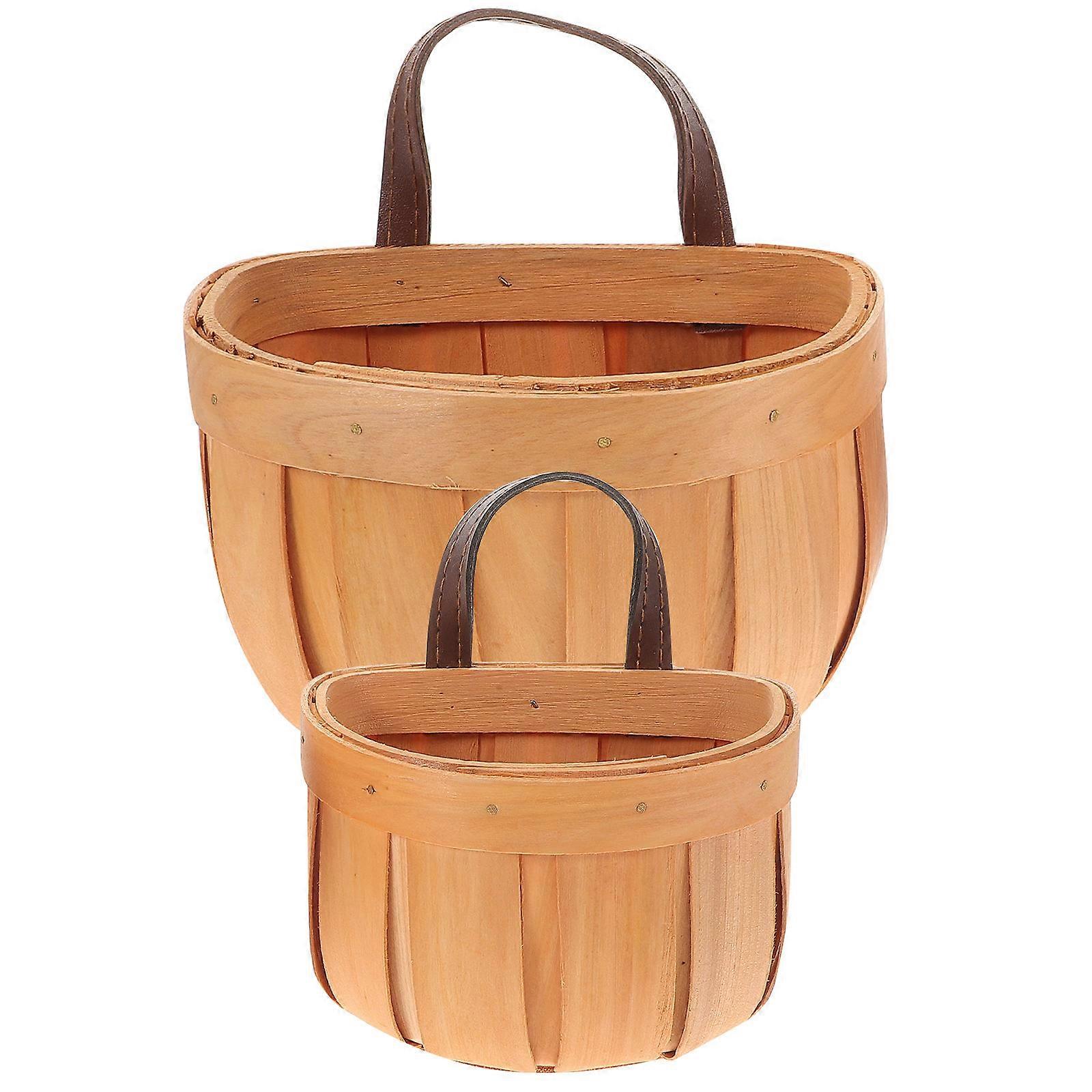 Light Brown Synthetic Woven Hanging Basket for Kitchen Storage and Wall Decor 2 Pieces