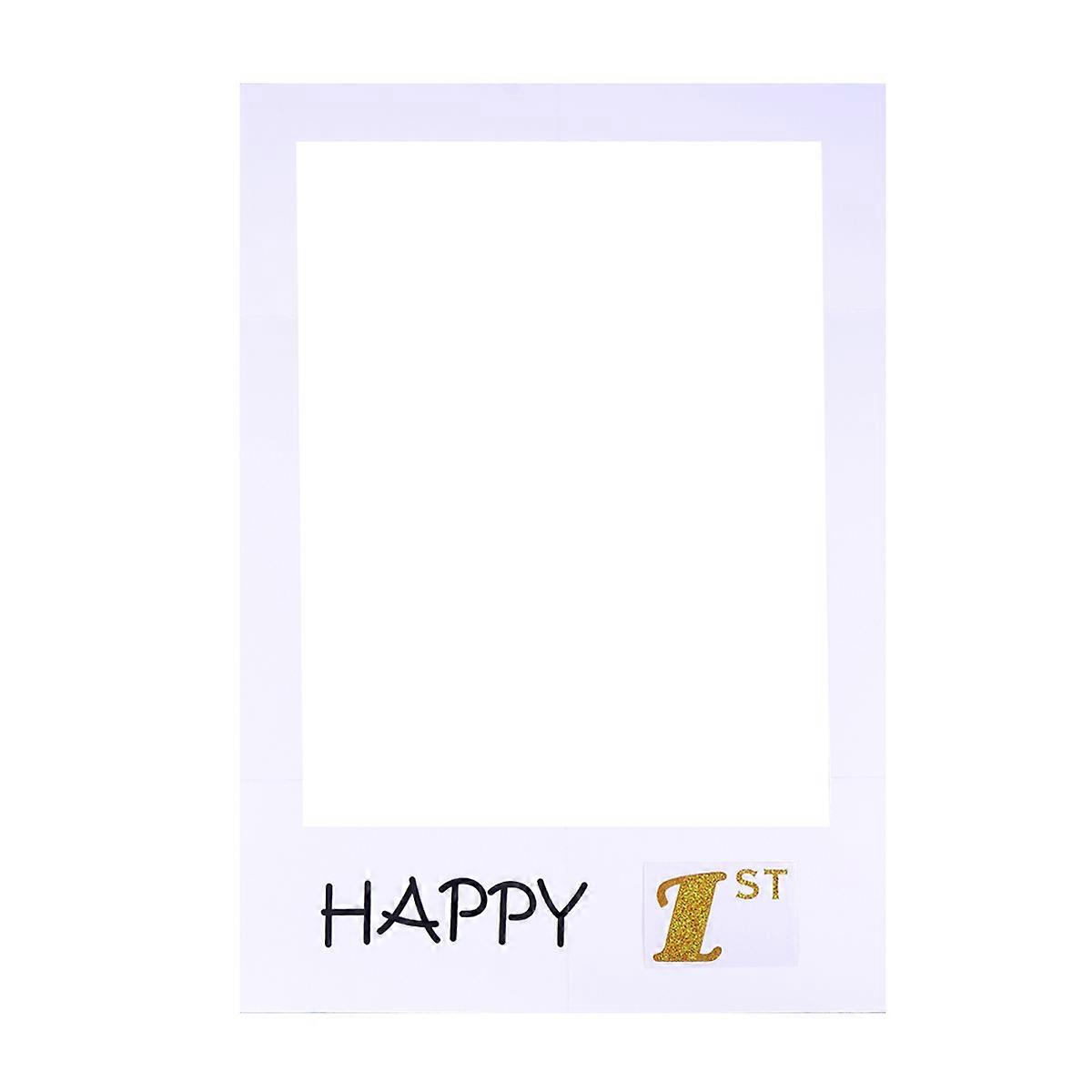 White Paper Picture Frame Cutouts for Birthday Photo Props Lightweight and 1st Happy