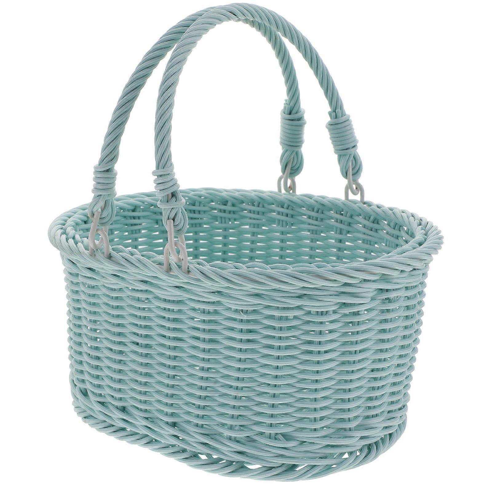 Portable Woven Basket Woven Picnic Storage Container Home Organization Blue PP Delicate Design 1Pack