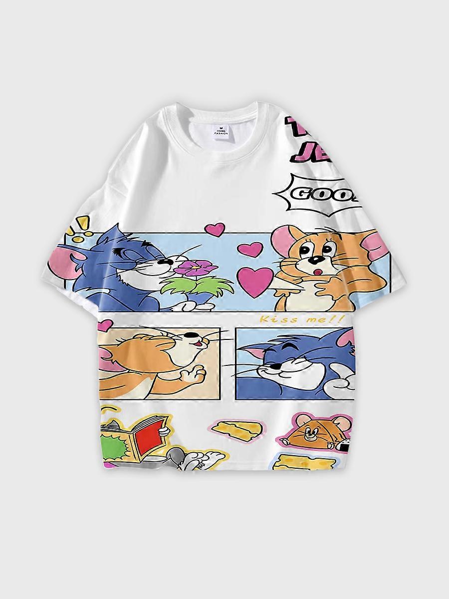 T-shirt round neck Cartoon Pattern loose short sleeve D2123