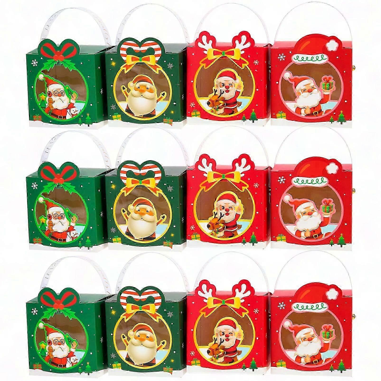 12Pcs Christmas Gift Boxes with Clear Window and Handle for Holiday Treats and Presents