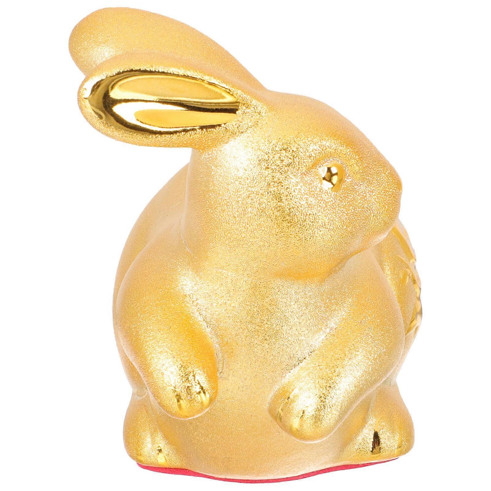 Golden Glazed Pottery Rabbit Statue for Home Decor Desktop Decoration 2023 New Year Bunny Figurine