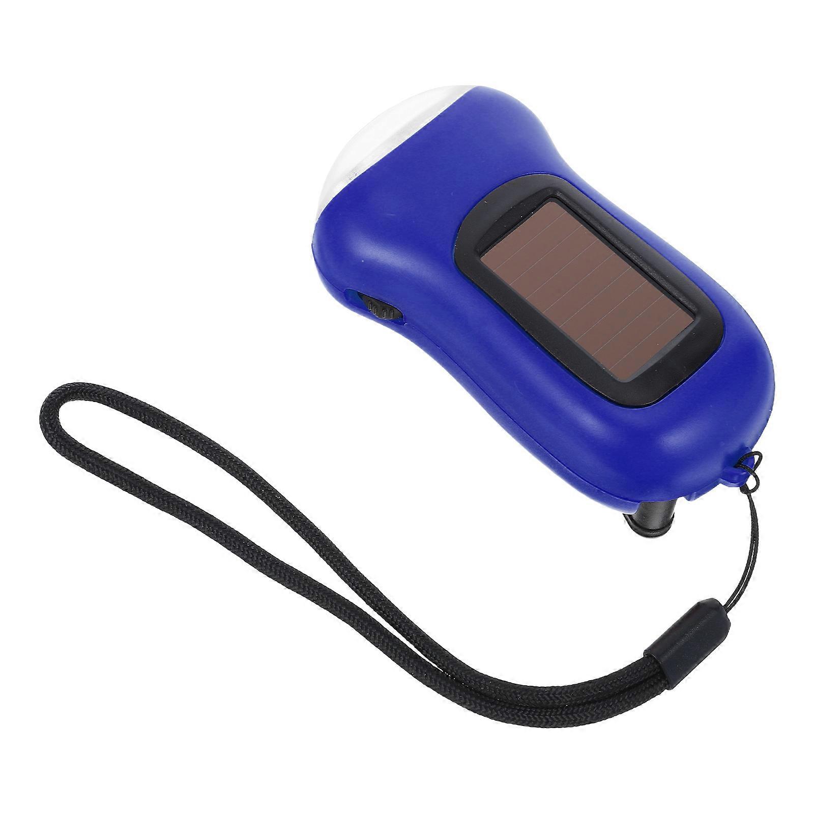 Hand Crank Solar Flashlight Portable Outdoor Adventures Blue 8.50X4.50X2.50CM Energy Efficient Led Lighting Compact Design 1Set