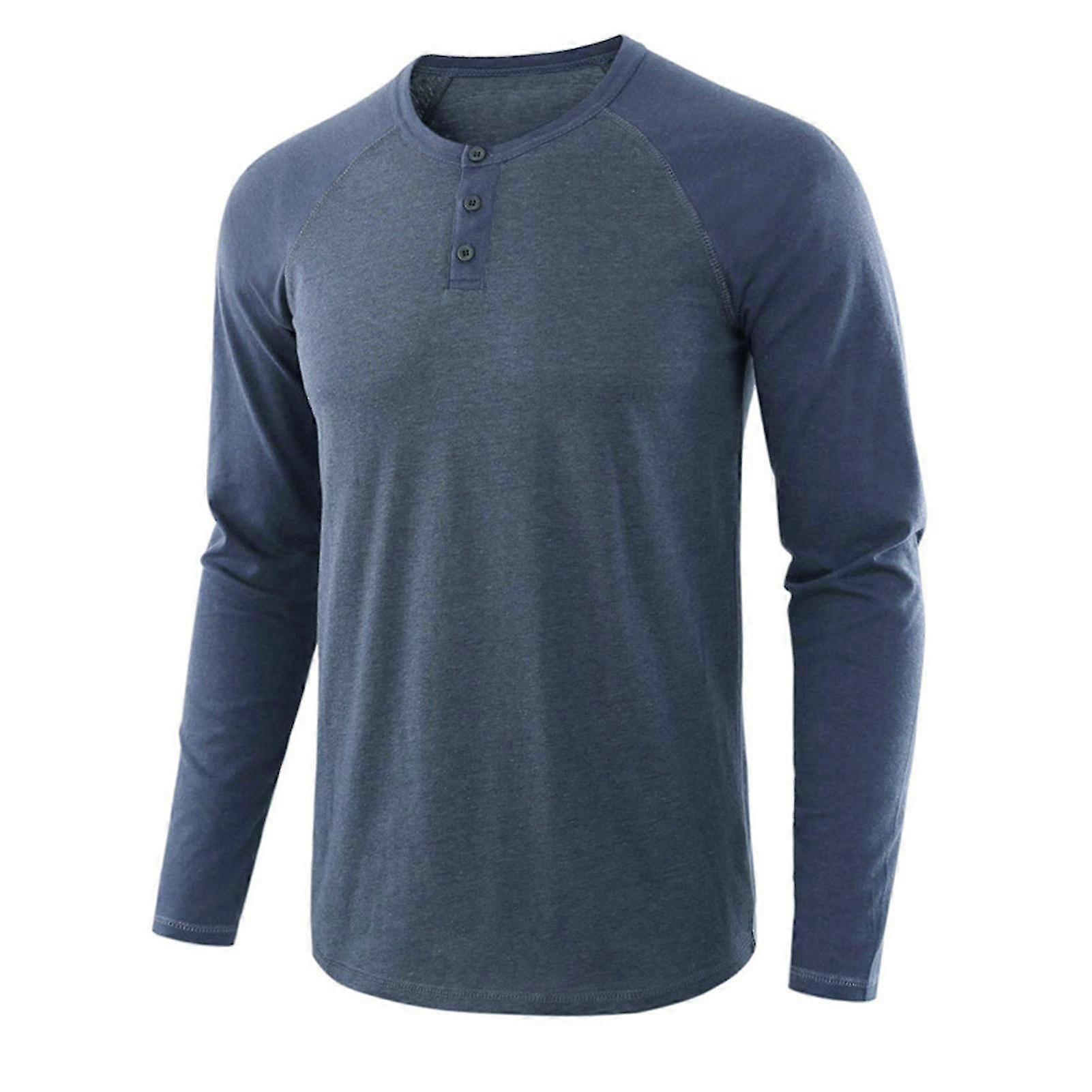 2025 Fianao Casual Men Autumn O Neck Long Raglan Sleeve Color Block T-shirt Buttons Pullover